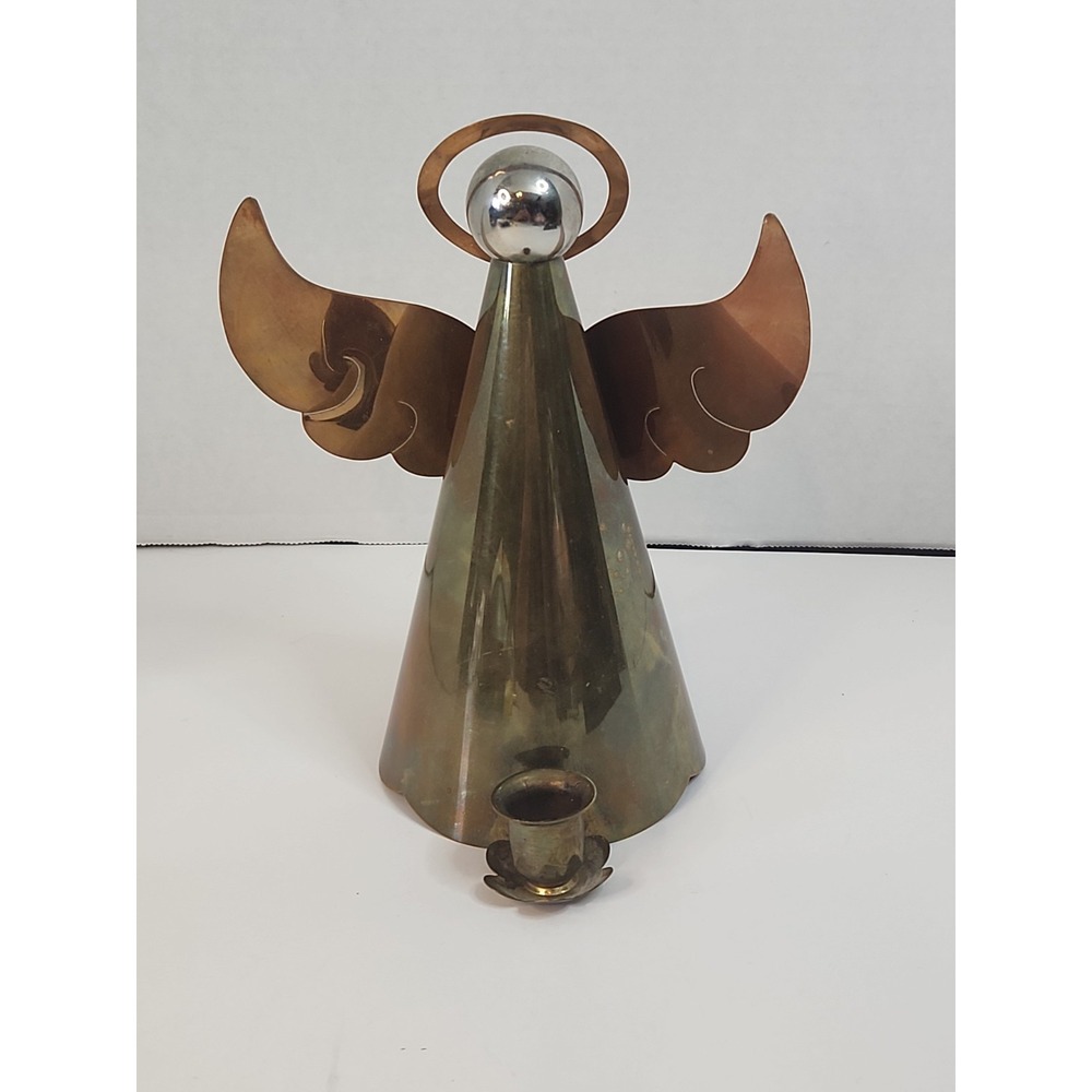 Vtg Mid Century Brass Copper Angel Taper Candle Holder 8.25" Christmas MCM